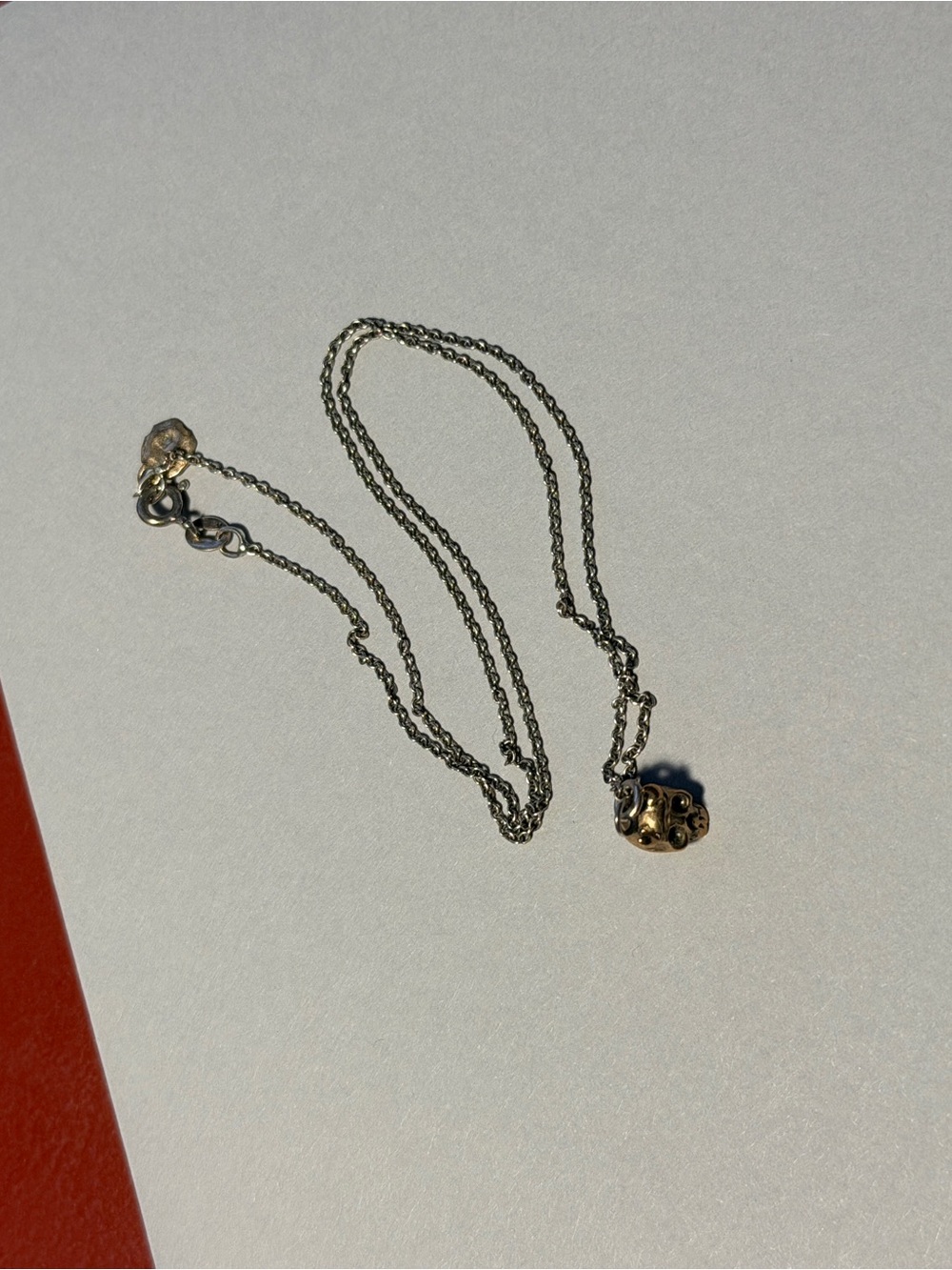 Sterling Silver Necklace with Gold-Tone Horned Skull Pendant